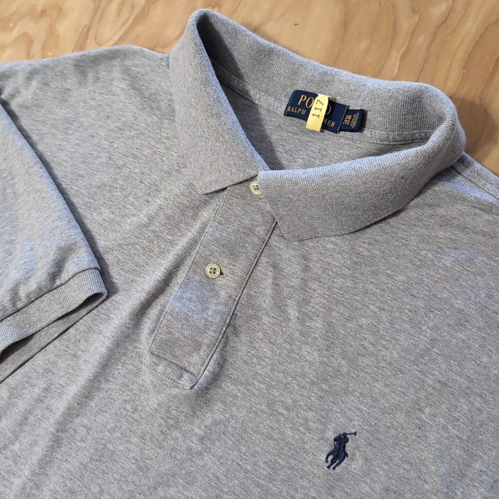 Polo Ralph Lauren‎ Short Sleeve Polo Shirt Solid Gray 2XB Polo Pony Logo Cotton